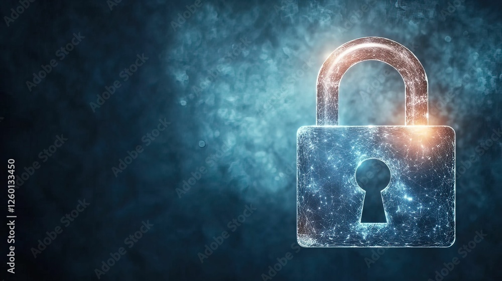 Poster hackers targeting a digital padlock virtual space graphic design cybersecurity close-up data protect