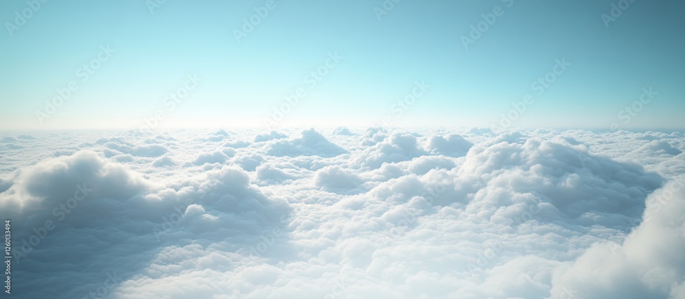 Aufkleber Serene sky with soft fluffy white clouds scattered across a bright light blue background creating a tranquil atmosphere in the vast open space.