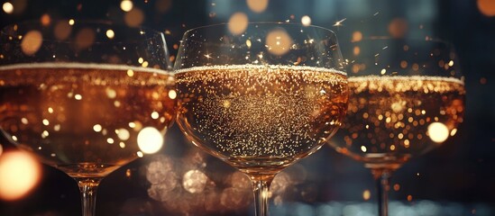 Detailed title featuring sparkling champagne in elegant coupe glasses with golden bubbles, arranged from left to right, in a vibrant festive setting.