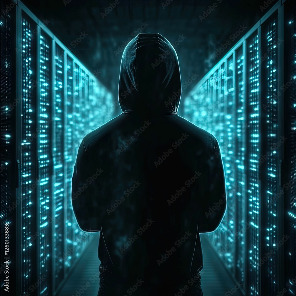 Aufkleber hacker breaching security systems digital server room cybersecurity incident high-tech environment d