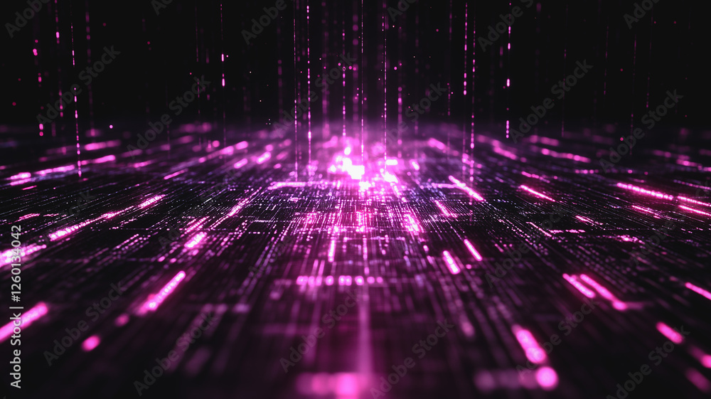Poster digital matrix: a mesmerizing abstract visual of a digital matrix with glowing pink lines and data s