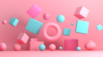 a pink background with a bunch of colorful cubes
