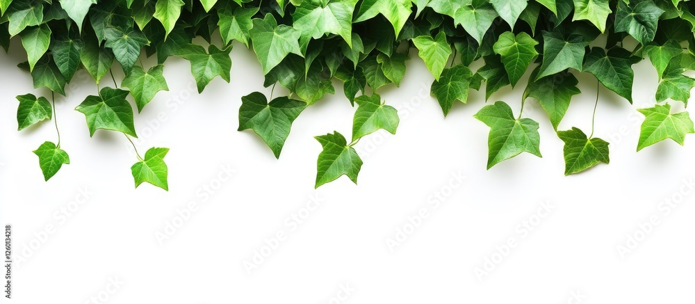 Poster lush green cissus spp hanging vines with vibrant leaves cascading down against a clean white backgro