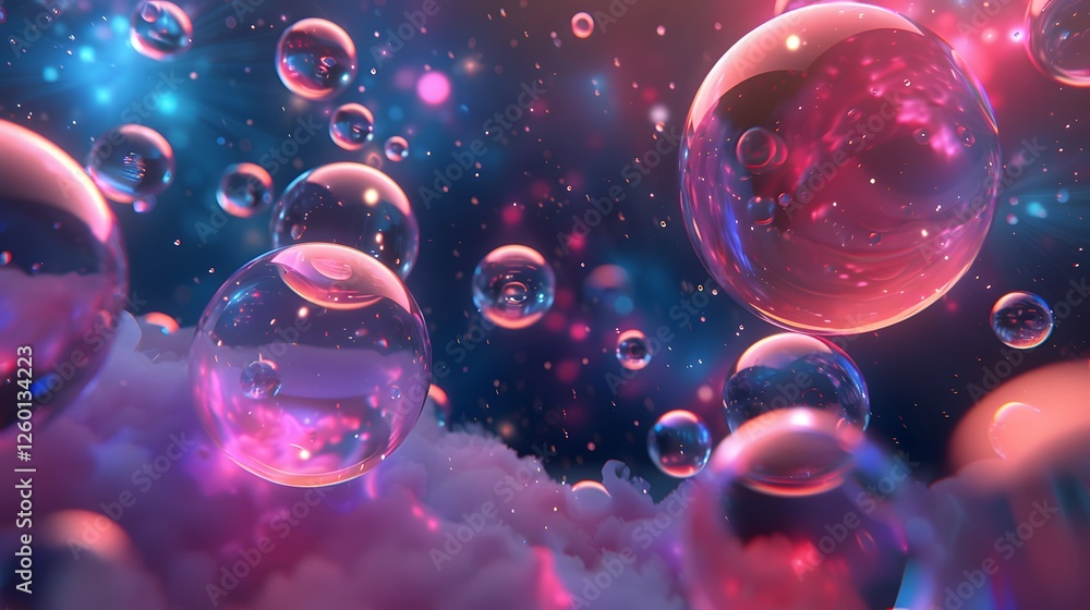 Aufkleber a bunch of bubbles floating in the air with some clouds