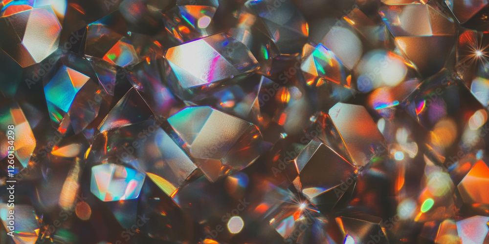 Poster bright prismatic sparkle of faceted bokeh shapes creates enchanting overlay texture