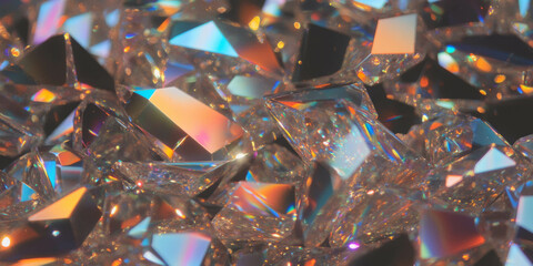 Bright prismatic sparkle of faceted bokeh shapes on a dark background creating an enchanting texture