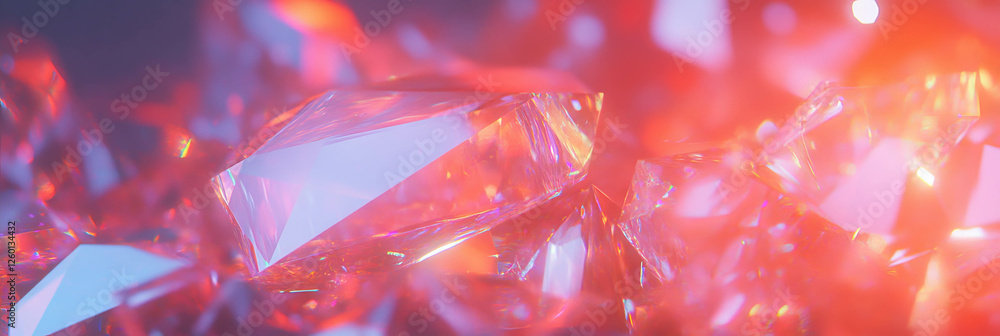 Poster intricate faceted crystal texture radiates vibrant flares and multiple reflections