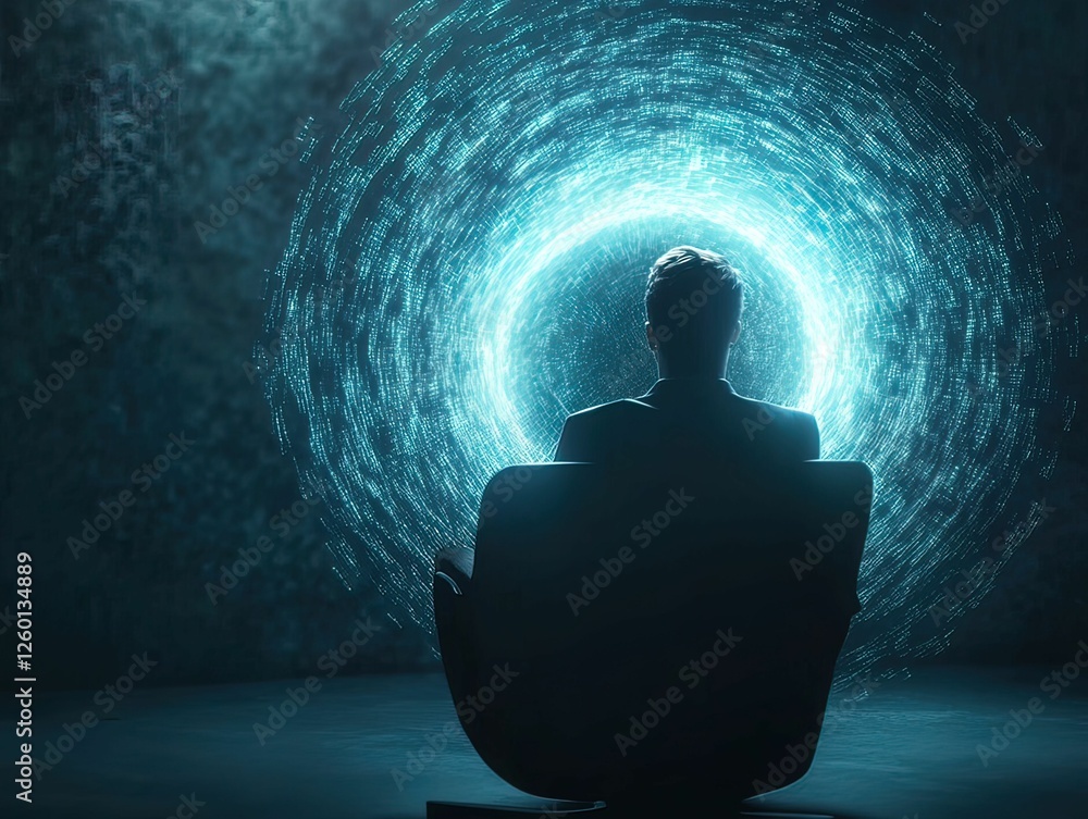 Poster hacker manipulating glowing codes sci-fi environment digital realm futuristic technology enigmatic p