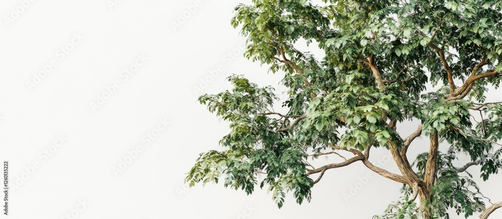 Leinwandbilder lush green tree with detailed leaves positioned on the right side against a soft, neutral background
