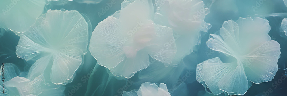 Poster frosted glass texture featuring elegant floral patterns and diffused light effects