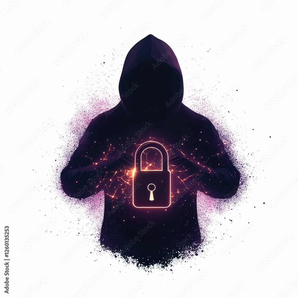 Poster hacker silhouette with dynamic glowing tools cybersecurity realm digital dark environment close-up v