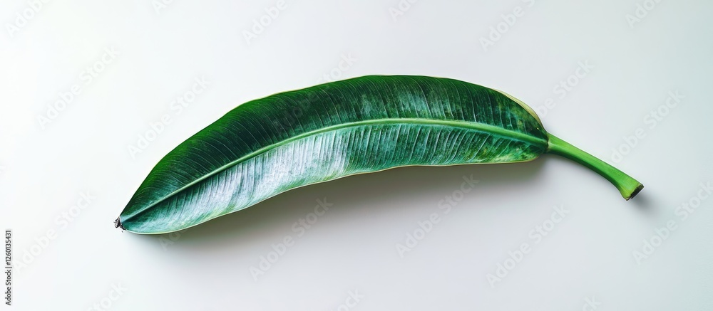 Poster isolated green leaf positioned centrally against a white background showcasing its vibrant green col