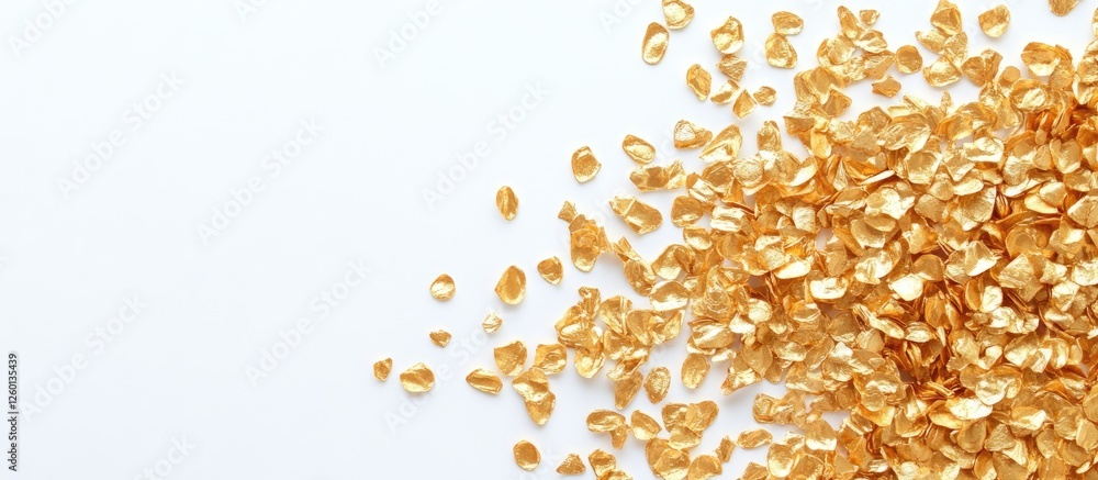 Aufkleber gold confetti scattered on a bright white background in the bottom right corner creates a celebrator
