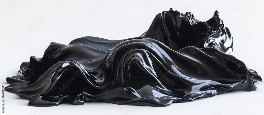 Poster futuristic black abstract waves flowing in three dimensional macro view showcasing smooth glossy tex