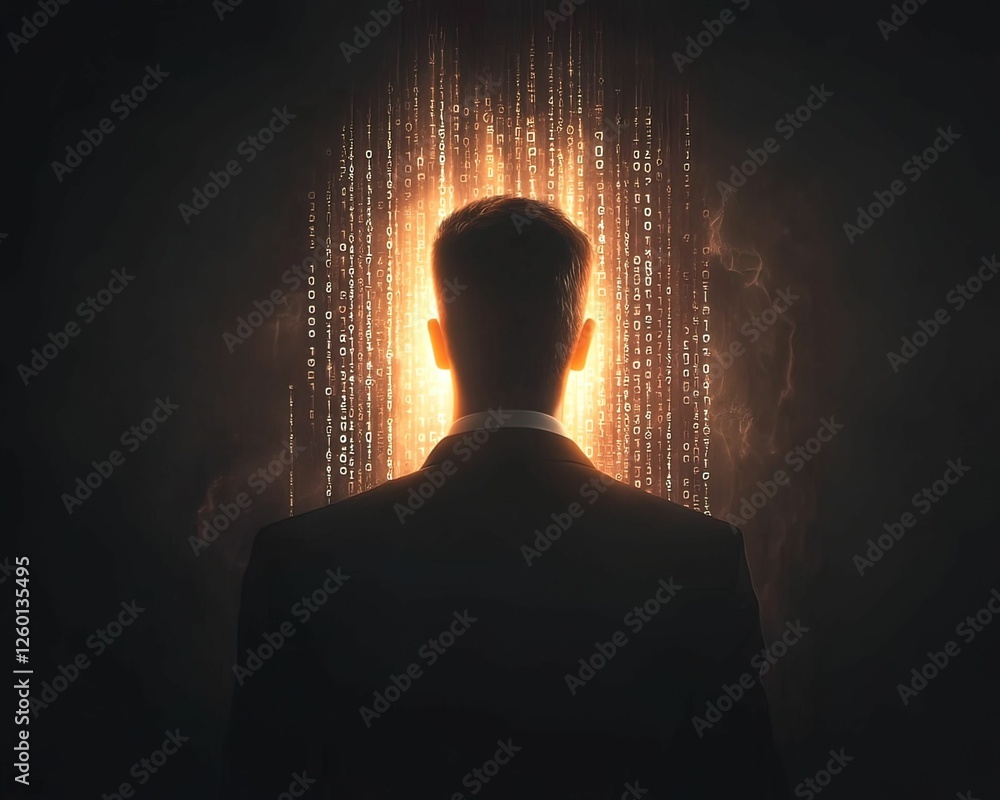 Aufkleber mysterious hacker silhouette unlocking glowing padlock dark digital realm concept future tech rear v