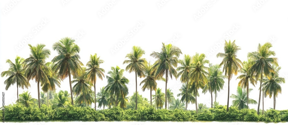 Aufkleber lush green tropical palm trees arranged in a row on a bright white background creating a vibrant and