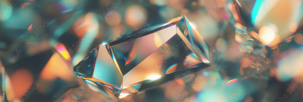 Poster Geometric bokeh with sparkling triangular and square shapes in vivid colors