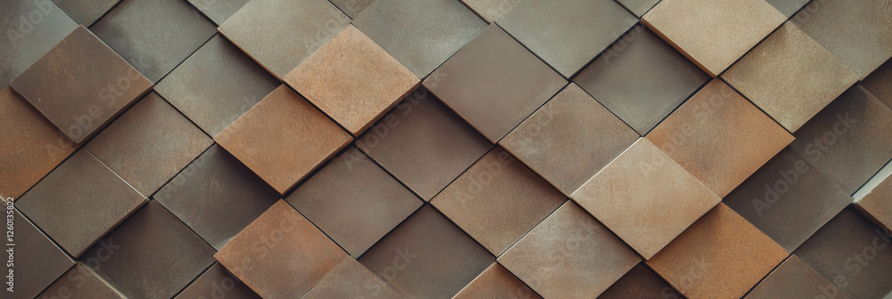 Poster Geometric interlocking squares with earth tones create a smooth textured surface
