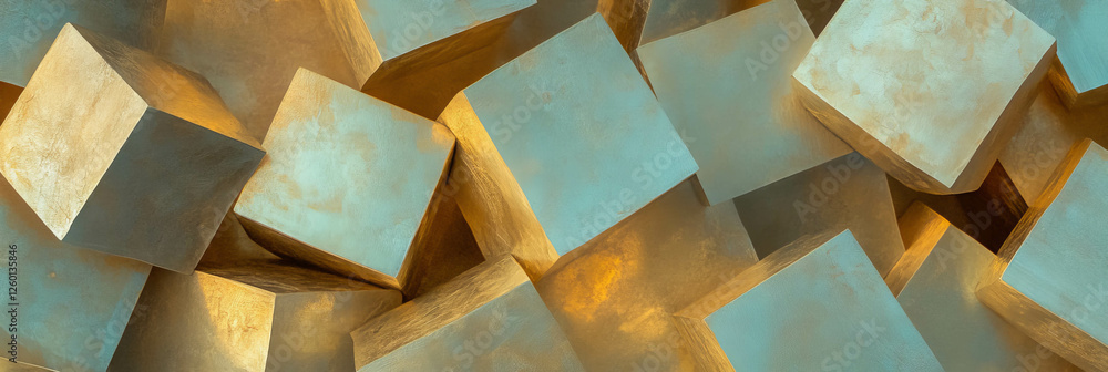 Poster Geometric interplay of interlocking squares with subtle earth tones creating a smooth texture