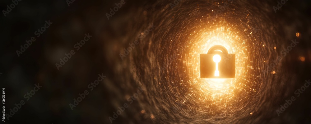 Aufkleber hacker targets glowing digital padlock in virtual space cybersecurity scene digital futuristic viewp