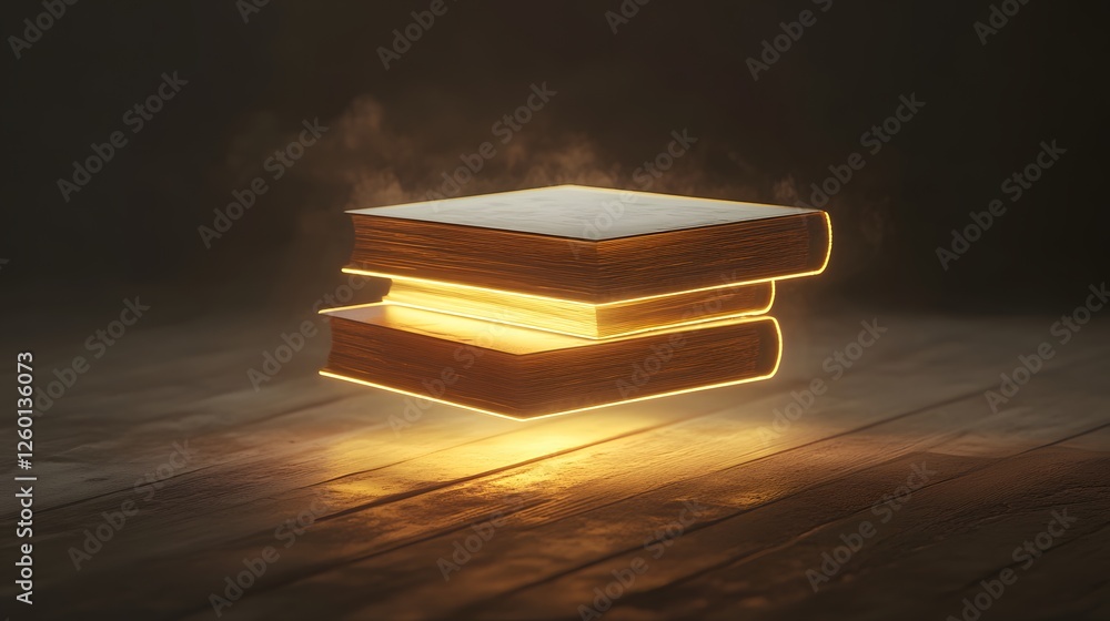 Aufkleber a stack of books with glowing light coming from them