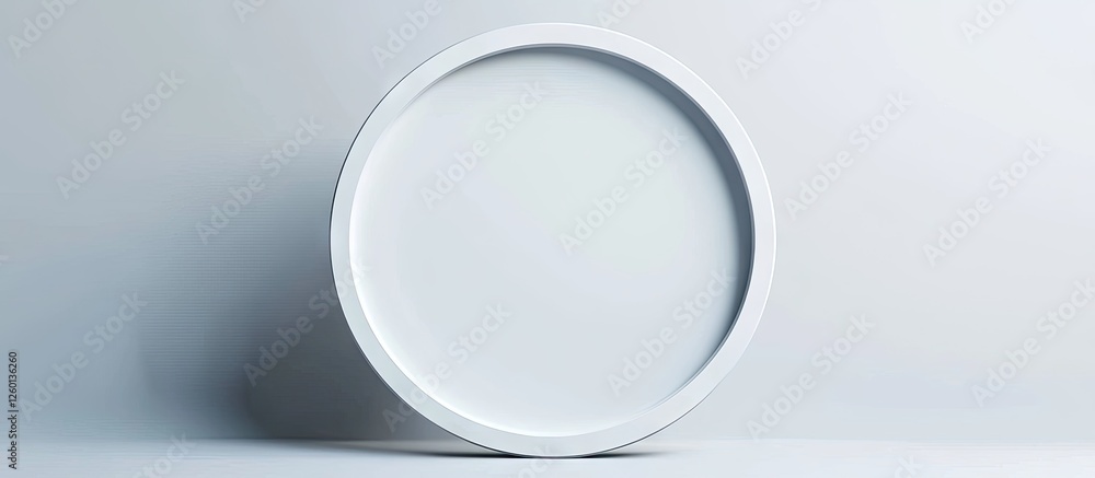 Leinwandbilder Empty round frame in white positioned centrally against a soft gray background creating a minimalistic space for design or decoration.