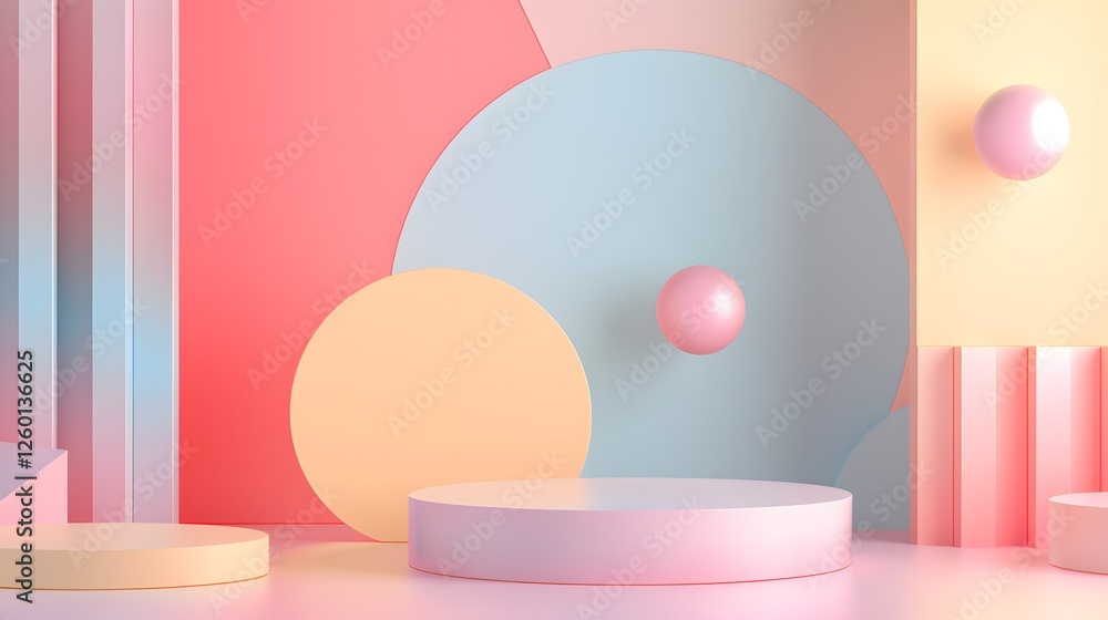 Poster a colorful background with a round object and a sphere