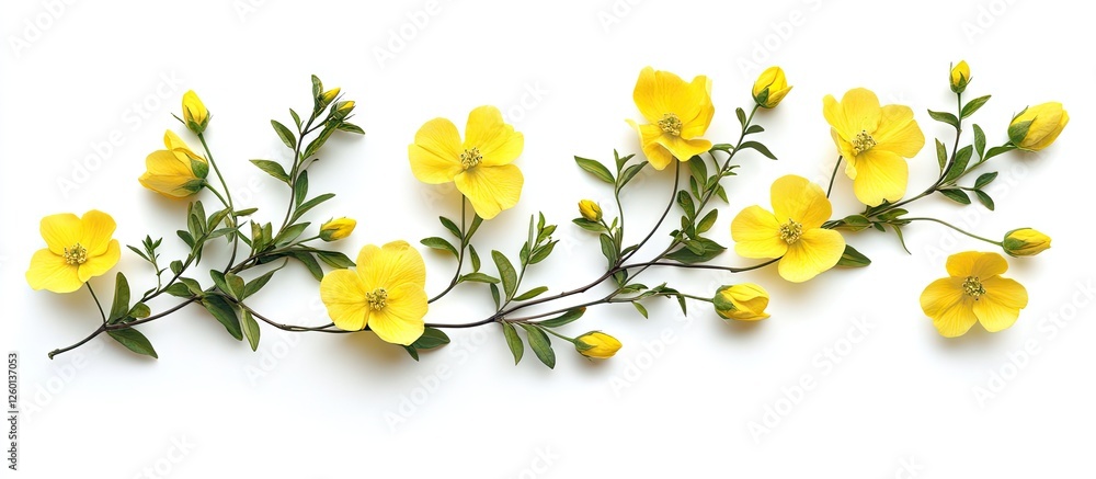 Aufkleber yellow wildflowers arranged elegantly against a bright white background, capturing the essence of sp