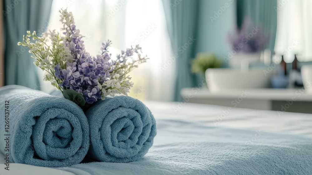Aufkleber a soft blanket rolled neatly on a bed with clear space for text or design elements.