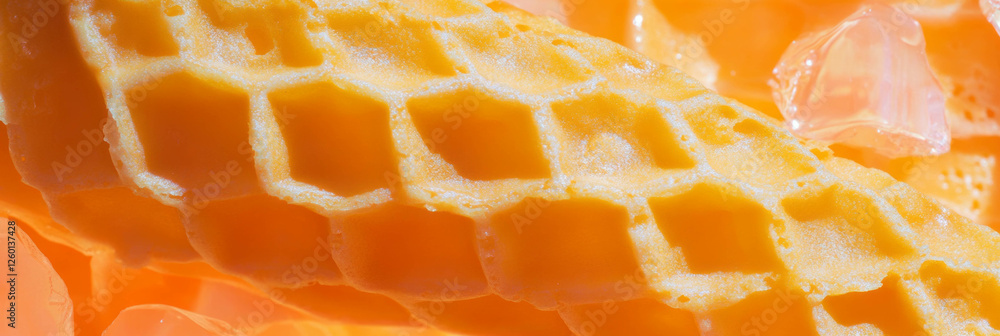 Poster Unique texture of a golden cone wafer with diamond-like features and crispy surface