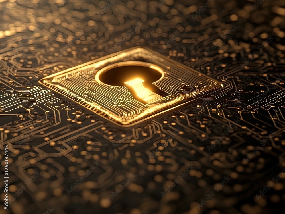 Poster intricate padlock design with embedded circuit patterns digital realm graphic close-up view modern s