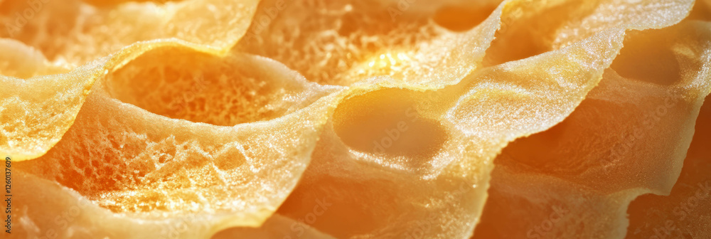 Poster golden cone wafer with crispy texture and uneven embossed diamonds on surface detail