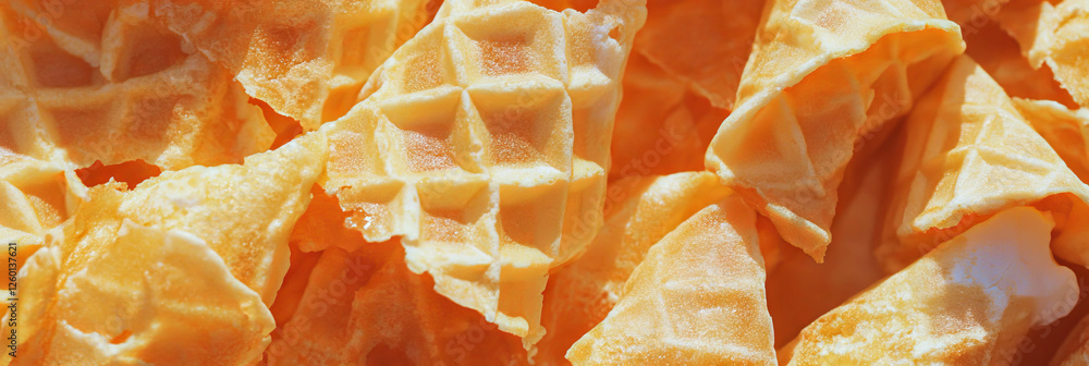 Poster golden cone wafers showcase unique texture and crispy appearance in a delightful arrangement