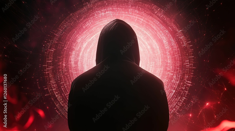 Poster lone hacker manipulating glowing data in a dystopian world digital realm cyberpunk aesthetic mysteri