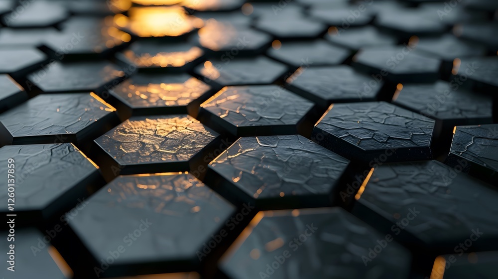 Poster a close up of a hexagon patterned floor with a light shining through it