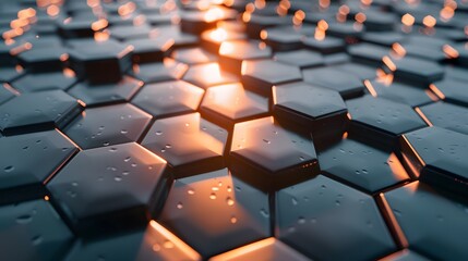 Obraz premium a close up of a bunch of hexagons with water droplets on them