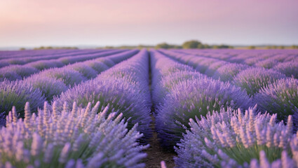 Obraz premium Endless Blooming Lavender Field Stretching Towards the Distant Mountains