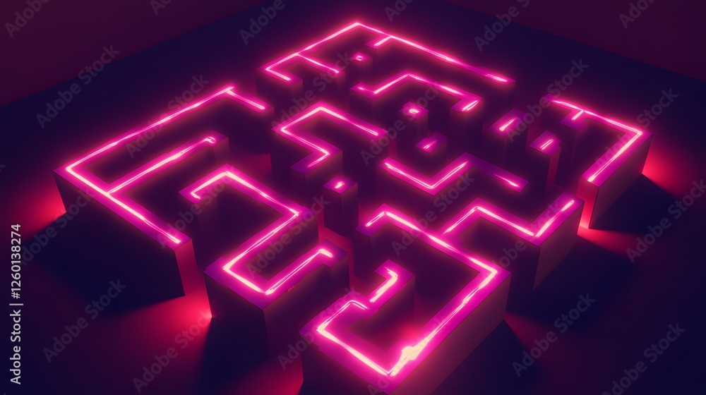 Poster a maze with neon lights in the shape of a maze