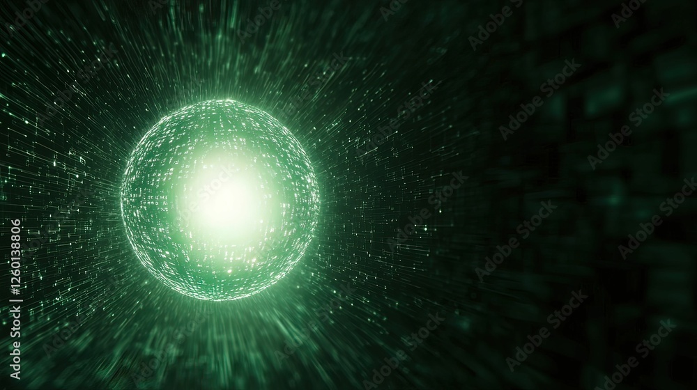Poster privacy symbolized as a glowing sphere abstract universe digital virtual environment close-up concep