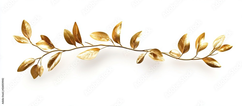 Aufkleber Golden olive twig with elongated branches and golden leaves arranged gracefully on a pure white background creating a vibrant contrast.