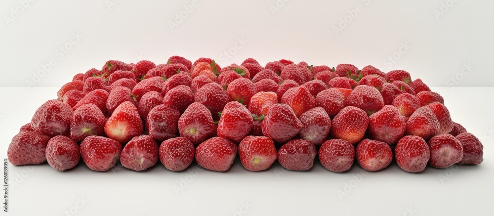 Poster vibrant ripe strawberries arranged in a rectangular pile against a pure white background showcasing 