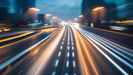 Fototapeta premium Smooth Flow of Blurred City Highway Lights Creating Dynamic Motion in an Urban Landscape