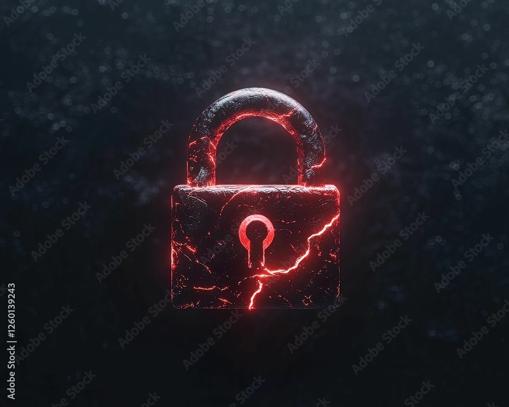 Aufkleber vibrant neon padlock cracking under compression digital abstract environment futuristic viewpoint on