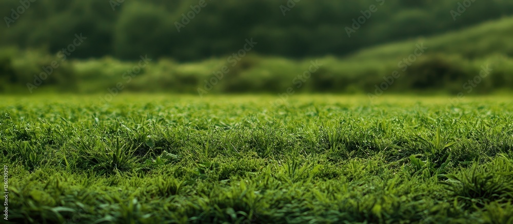 Aufkleber lush green grass foreground with blurred greenery in the background creating a serene natural landsc