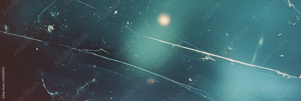 Aufkleber scratched film texture showing random curved scratches against dark shadowy backdrop
