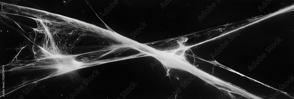 Poster visual study of scratched film with intricate dust patterns and coarse grain texture over time