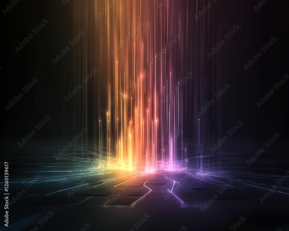 Poster dynamic streams of stolen data surging from glowing compressors in a digital realm