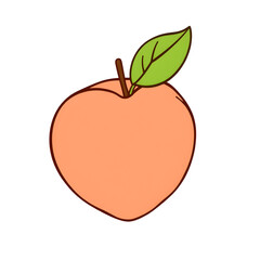 Peach cartoon vector. Doodle peach with leaves icon. Peach fruit in shape of heart isolated on white background. Farm, natural food, fresh fruits. Generative AI