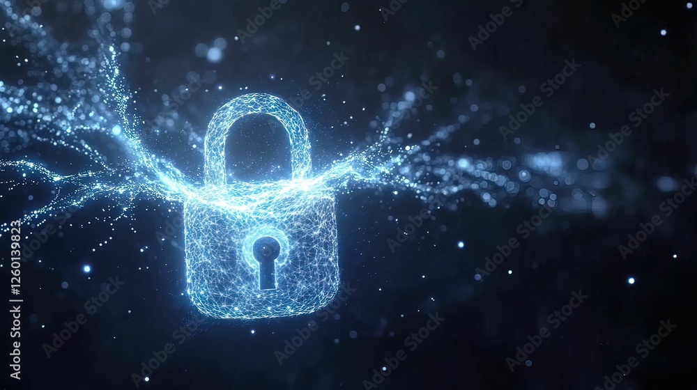 Poster futuristic glowing padlock digital environment abstract visualization cybersecurity concept dynamic 