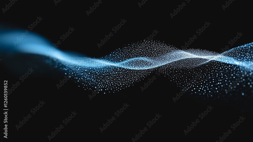 Poster abstract blue wave: a mesmerizing abstract image of a blue wave composed of countless particles, flo